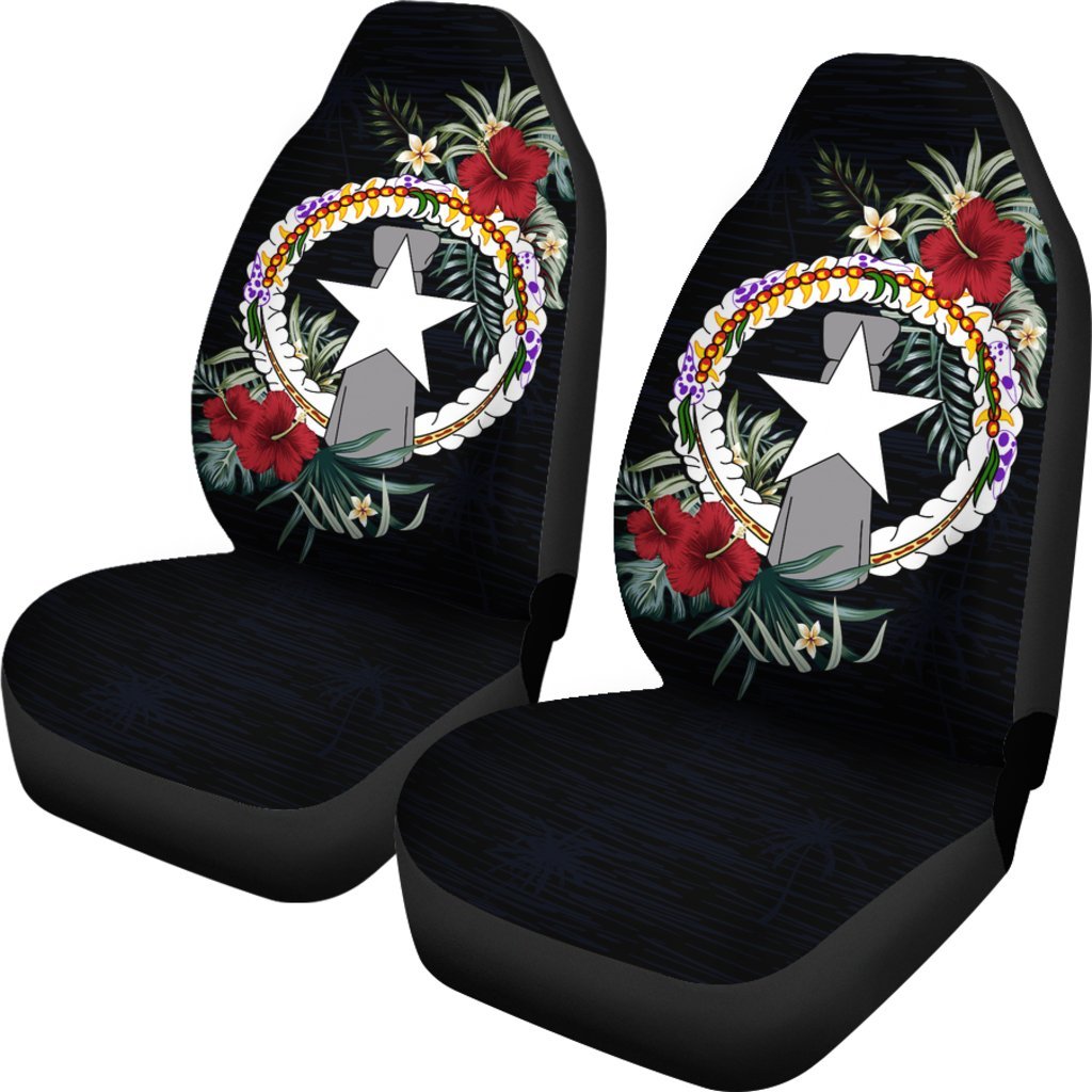 Northern Mariana Islands Car Seat Covers Northern Mariana Islands Flag Hibiscus - A02 Universal Fit Black - Polynesian Pride