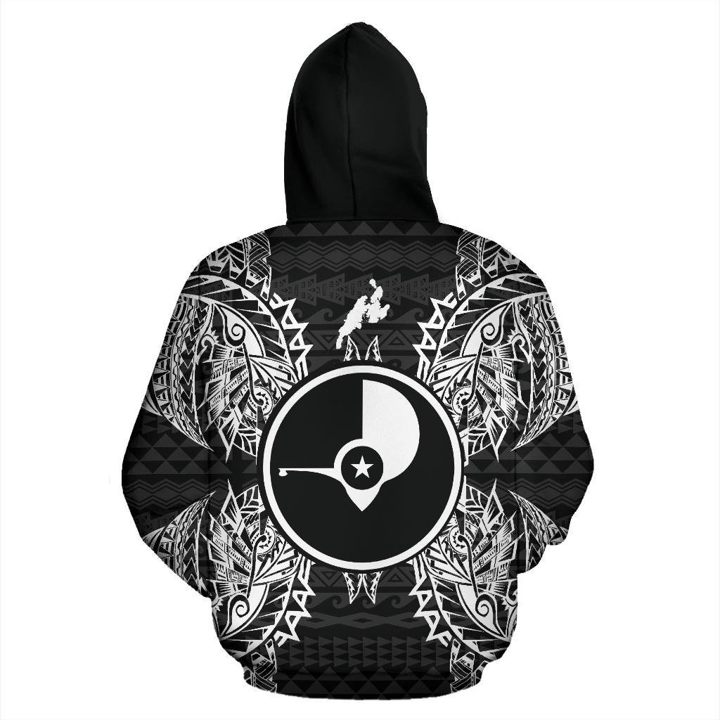 Yap Polynesian All Over Zip up Hoodie Map Black - Polynesian Pride