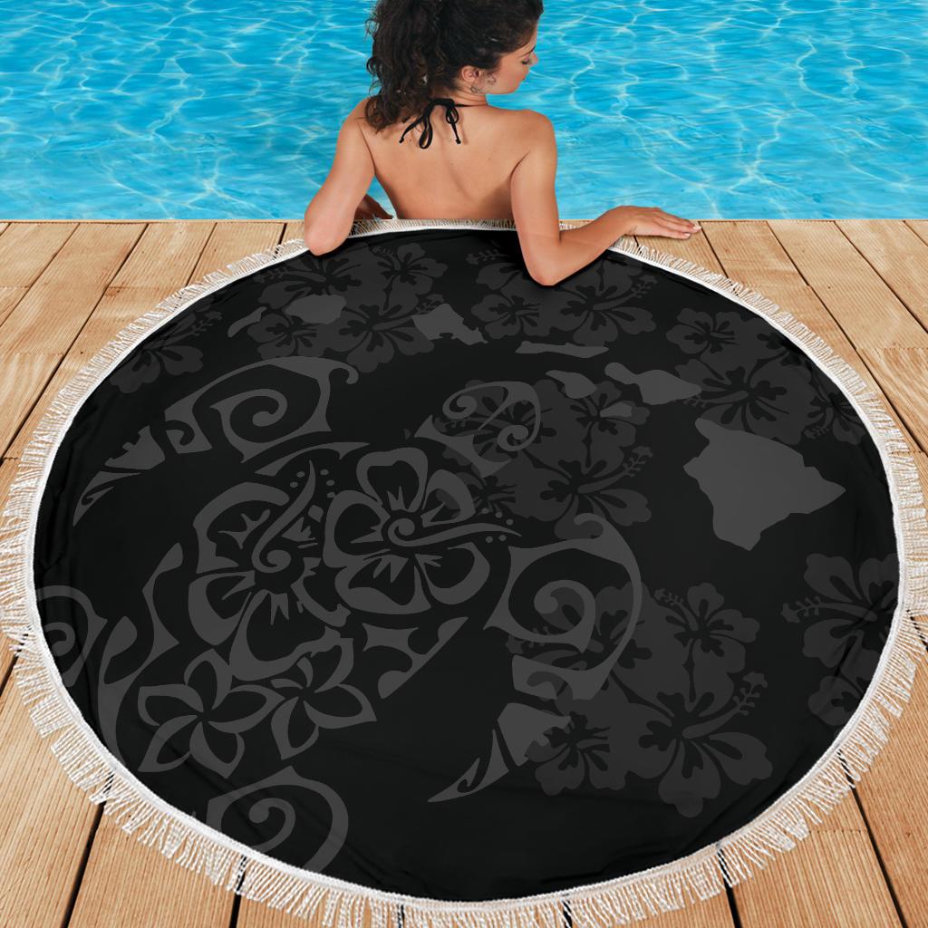 Turtle Hibiscus Map Grey Beach Blanket - Polynesian Pride