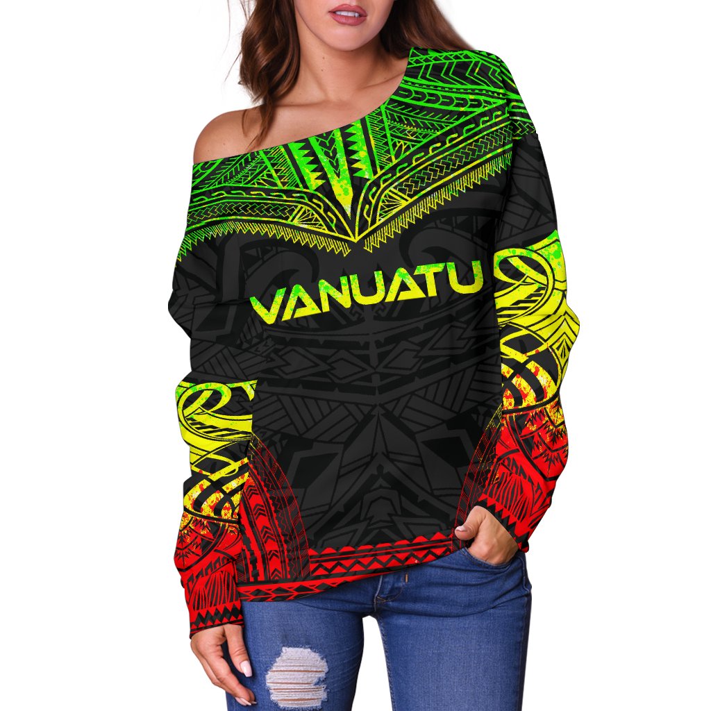 Vanuatu Polynesian Chief Women's Off Shoulder Sweater - Reggae Version - Polynesian Pride