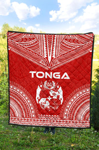 Tonga Premium Quilt - Tonga Coat Of Arms Polynesian Chief Red Version - Polynesian Pride