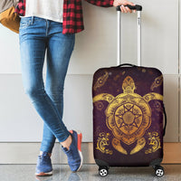 Turtle And Hibiscus Luggage Cover 01 Black - Polynesian Pride