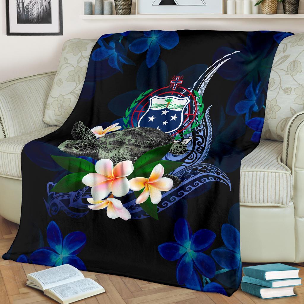 Samoa Polynesian Premium Blanket - Turtle With Plumeria Flowers - Polynesian Pride