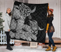 Hawaii Turtle Premium Quilt Polynesian Hibiscus Art Gray AH - Polynesian Pride