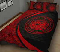 Hawaii Coat Of Arms Polynesian Quilt Bed Set - Circle Style Red - Polynesian Pride