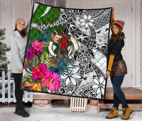 Vanuatu Premium Quilt White - Turtle Plumeria Banana Leaf - Polynesian Pride