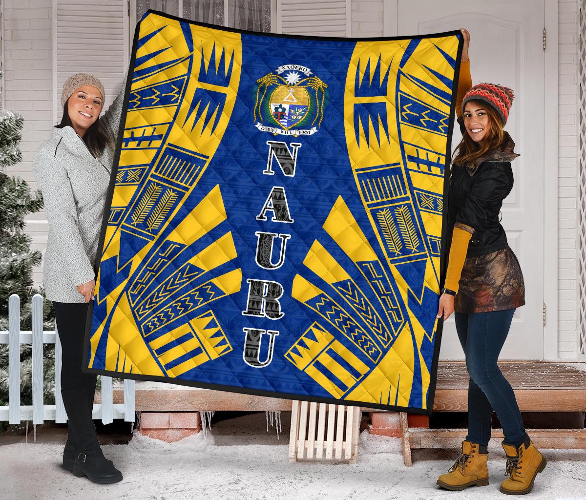 Nauru Premium Quilt - Nauru Coat Of Arms Polynesian Yellow Tattoo - Polynesian Pride