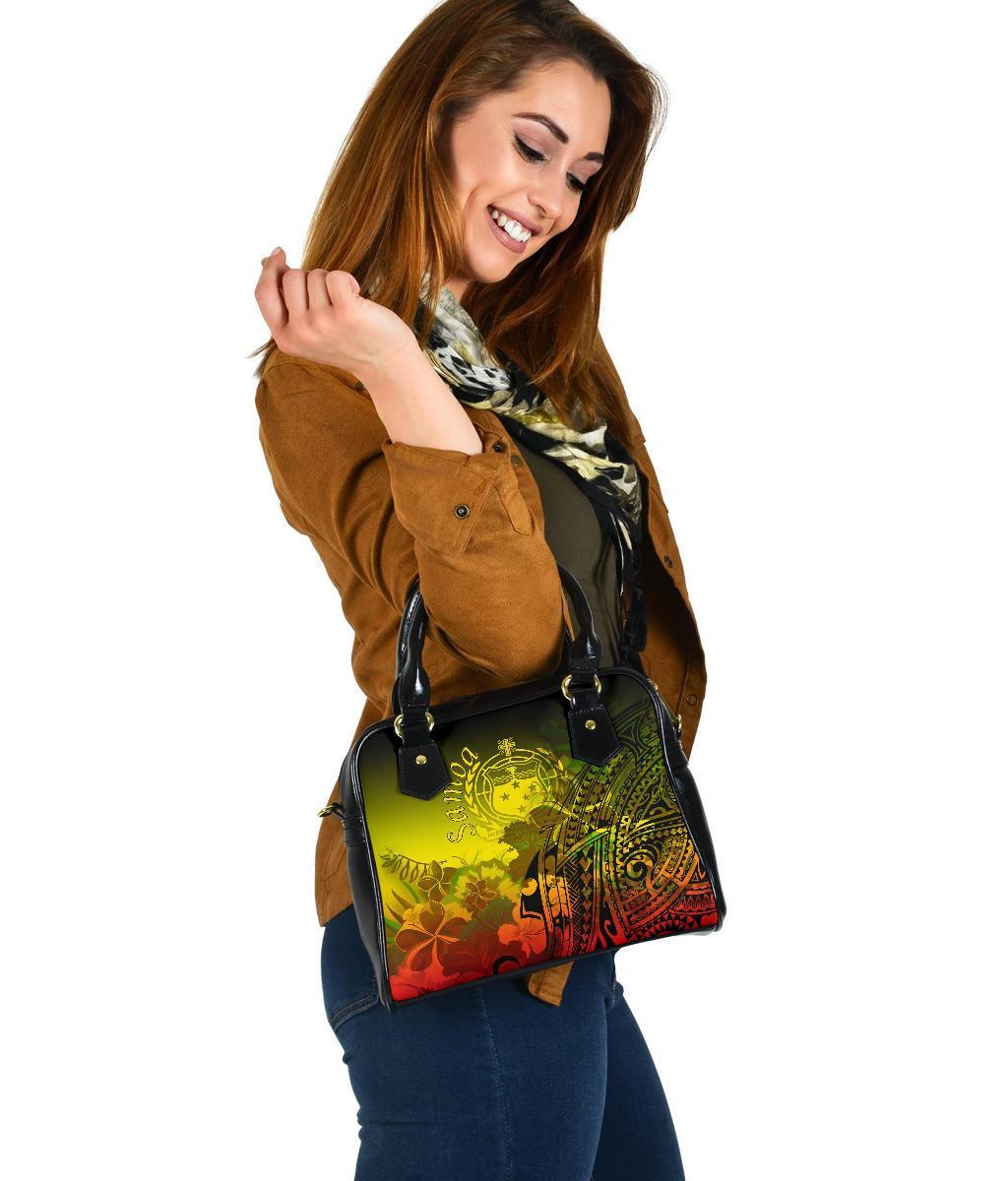 Samoa Shoulder Handbag - Humpback Whale with Tropical Flowers (Yellow) - Polynesian Pride