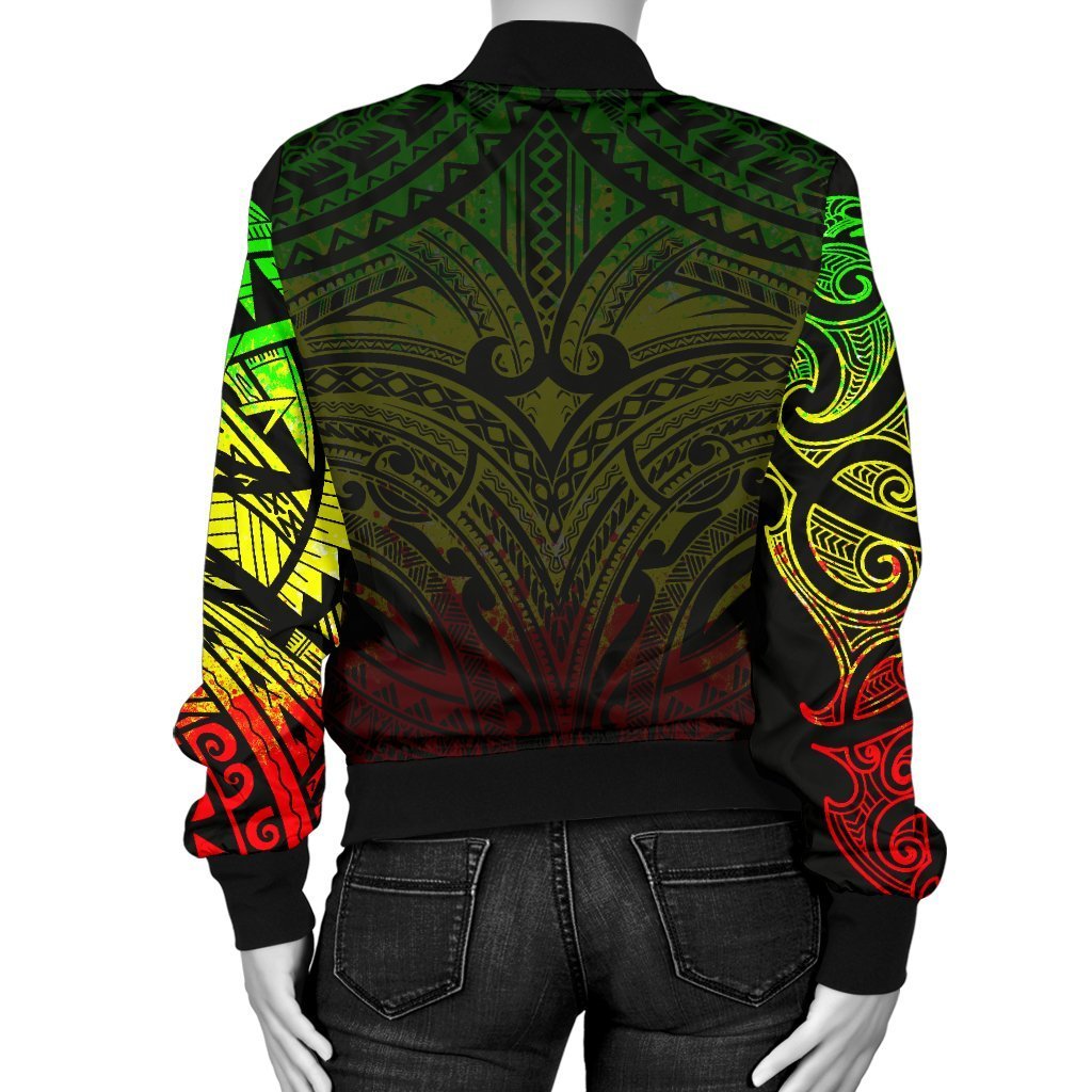 New Zealand Women's Bomber Jacket, Maori Polynesian Tattoo Reggage - Polynesian Pride
