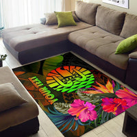 Tahiti Polynesian Personalised Area Rug - Hibiscus and Banana Leaves - Polynesian Pride