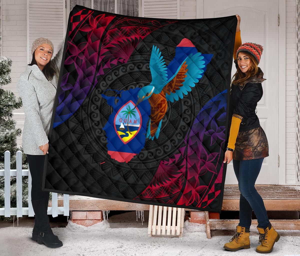 Guam Premium Quilt - KingFisher Bird With Map - Polynesian Pride