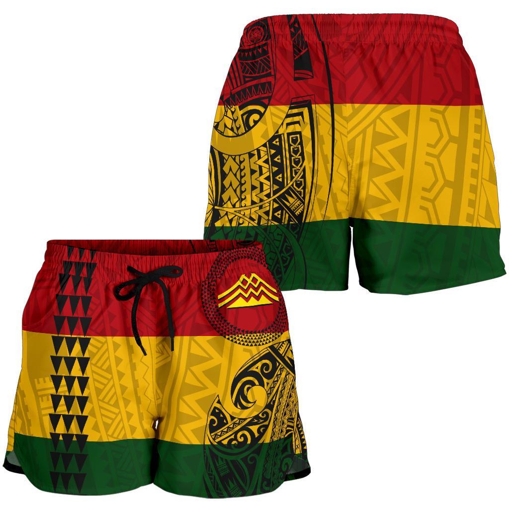 Hawaii Kanaka Flag Polynesian Women's Shorts Ver 2.0 - Mauna Kea Protectors Women Red - Polynesian Pride