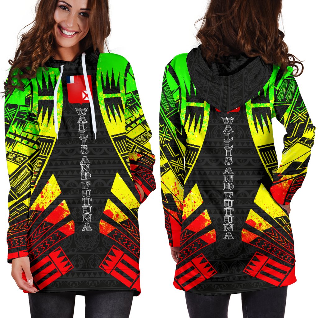 Wallis And Futuna Hoodie Dress - Polynesian Tattoo Reggae - Polynesian Pride