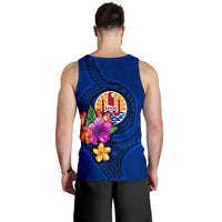 Tahiti Polynesian Men's Tank Top - Floral With Seal Blue - Polynesian Pride