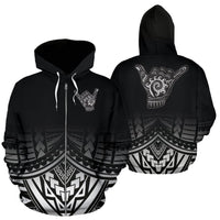 Polynesian All Over Zip up Hoodie Shaka Black Version Unisex White - Polynesian Pride