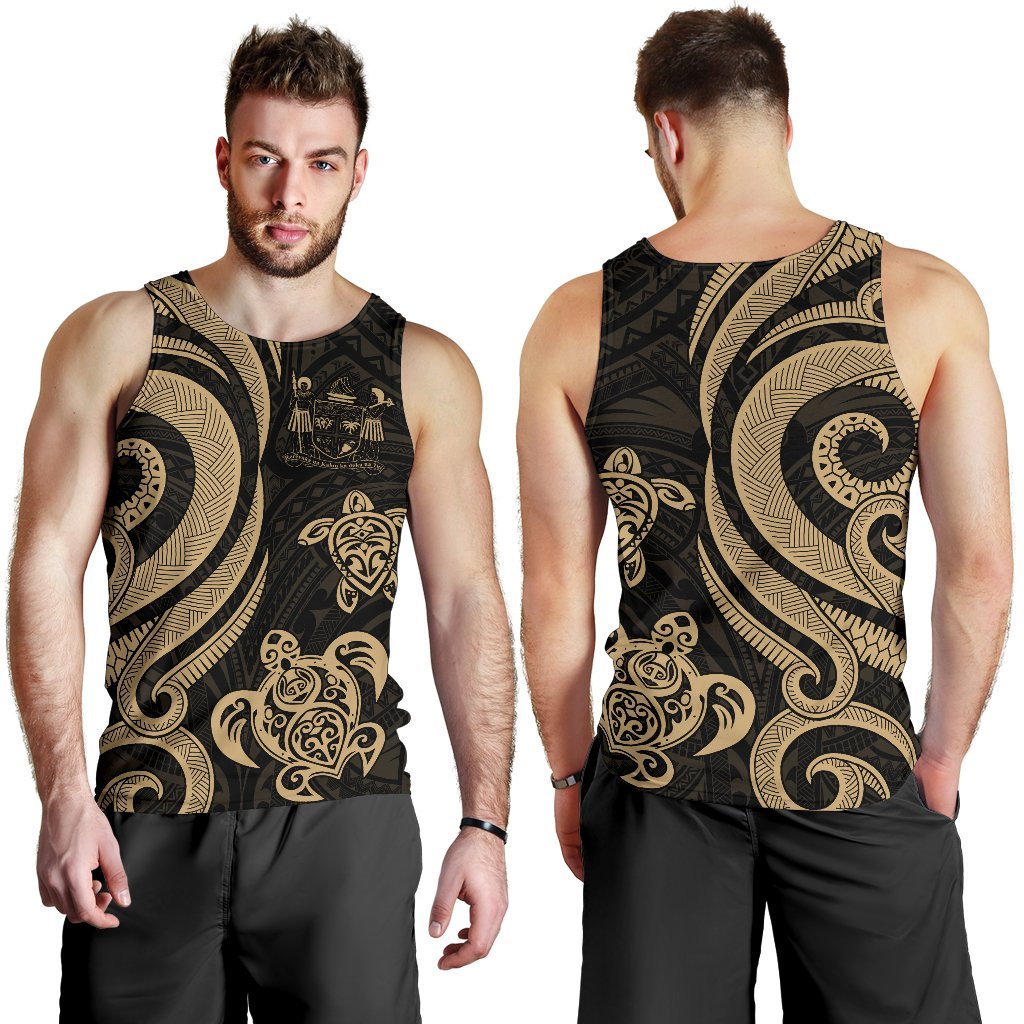 Fiji Polynesian Men Tank Top - Gold Tentacle Turtle Crest Gold - Polynesian Pride