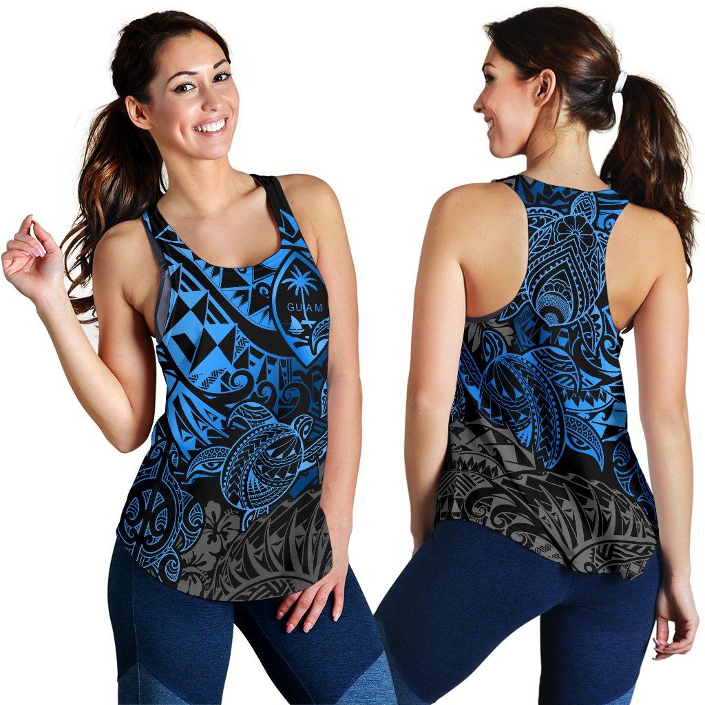 Guam Polynesian Racerback Tank (Women) - Blue Turtle Flowing Blue - Polynesian Pride