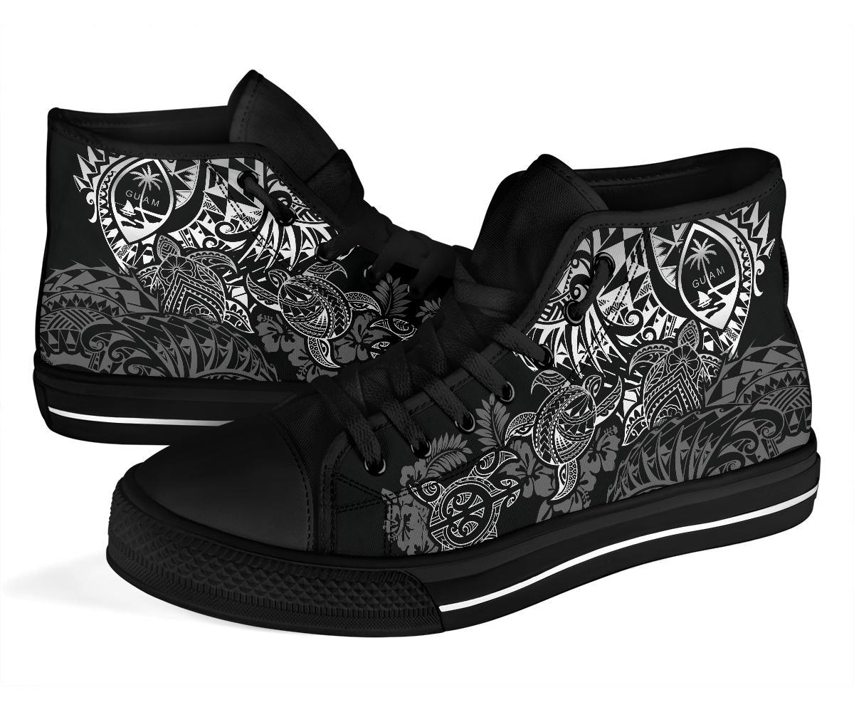 Guam Polynesian High Top Shoes - White Turtle Flowing - Polynesian Pride