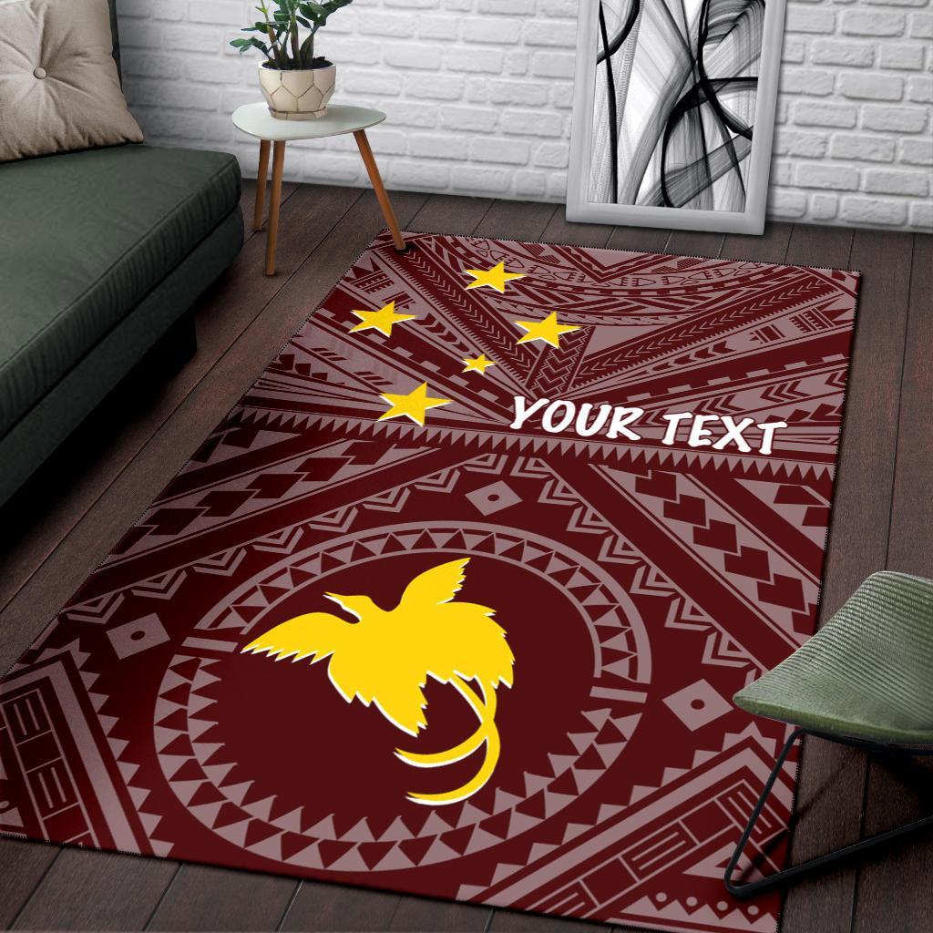 Papua New Guinea Personalised Area Rug - Flag With Polynesian Patterns (Red) - Polynesian Pride