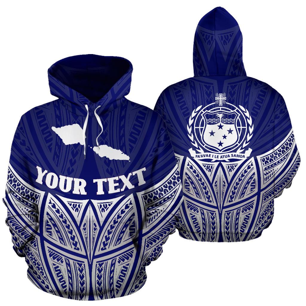 Samoa Polynesian Custom Hoodie Blue Pride Map nd Seal Unisex Blue - Polynesian Pride