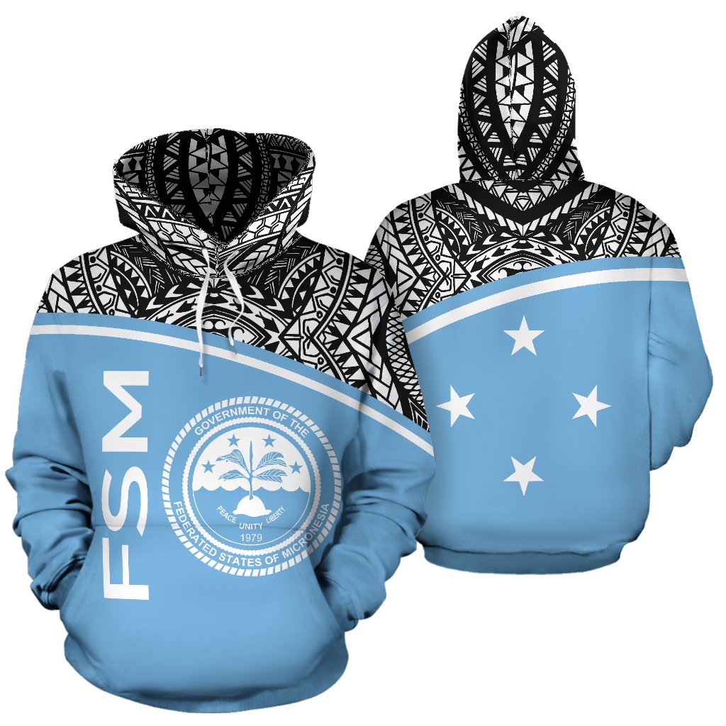 Federated States of Micronesia All Over Hoodie Micronesia Curve Blue Style Unisex Blue - Polynesian Pride
