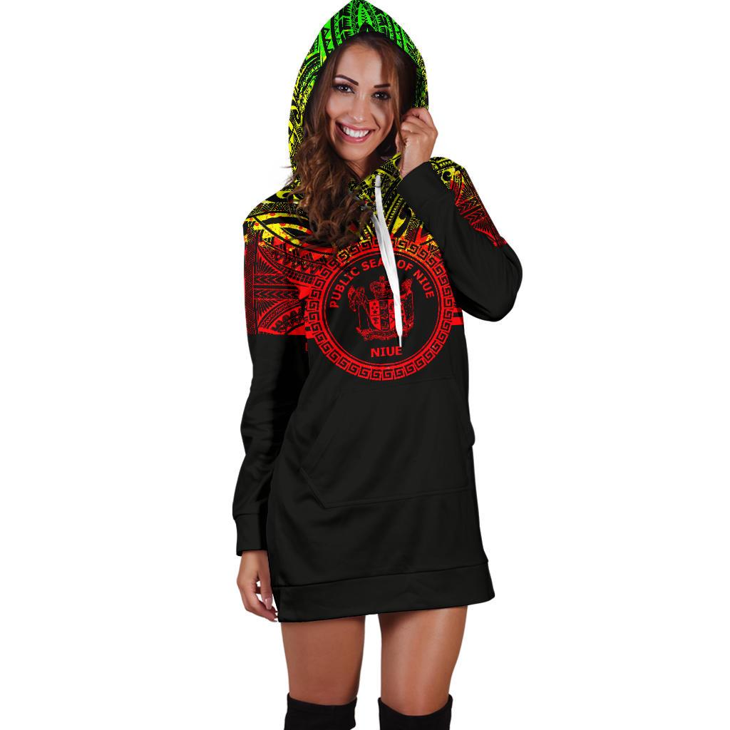 Niue Women Hoodie Dress - Niue Coat Of Arms Polynesian Reggae Color - Polynesian Pride