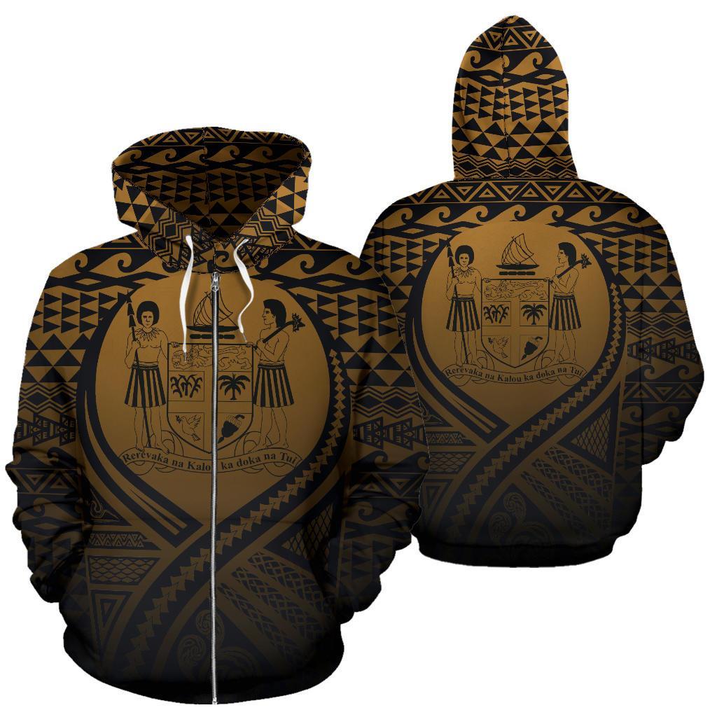 Fiji All Over Zip up Hoodie Lift up Gold Unisex Gold - Polynesian Pride