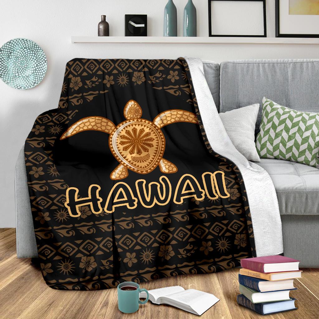 Hawaii Turtle Golden Premium Blankets - Polynesian Pride