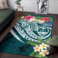 Guam Polynesian Area Rug - Summer Plumeria (Turquoise) - Polynesian Pride