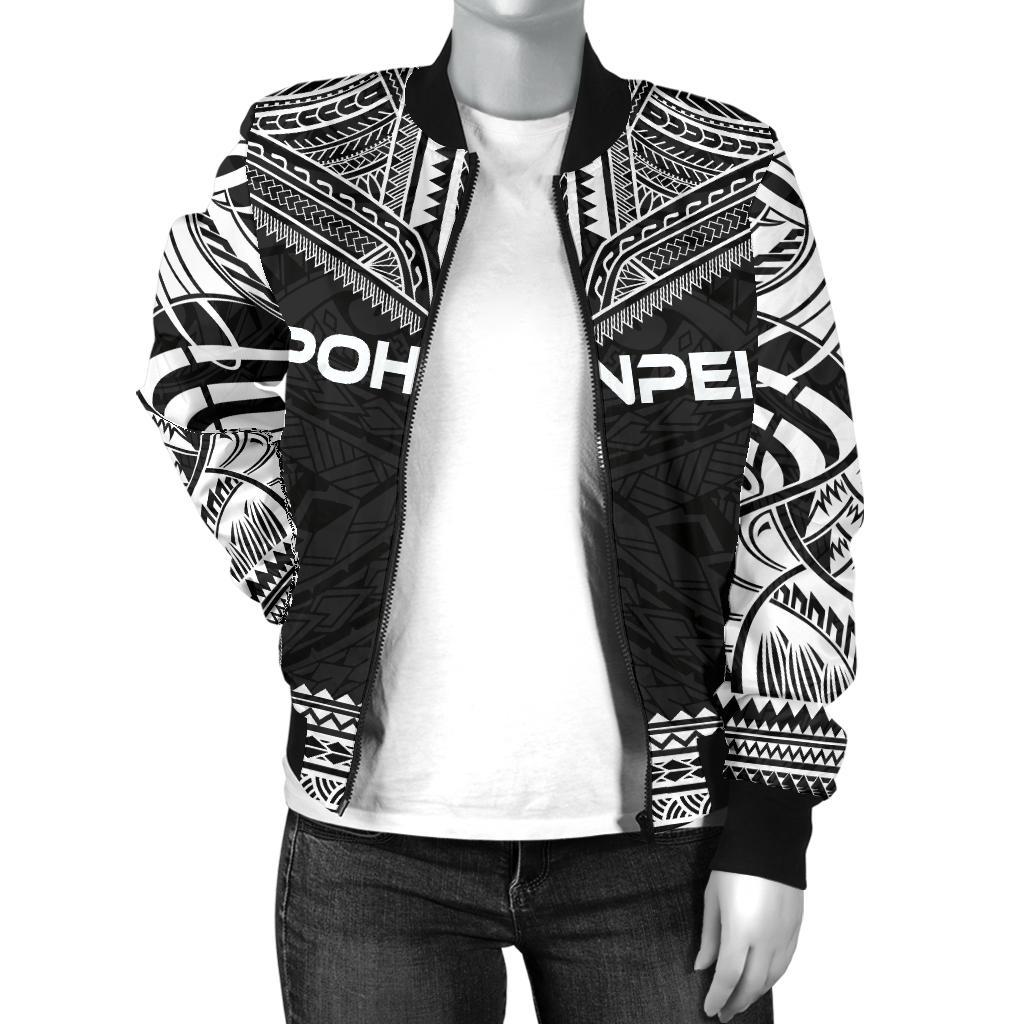 Pohnpei Polynesian Chief Women'S Bomber Jacket - Black Version - Polynesian Pride