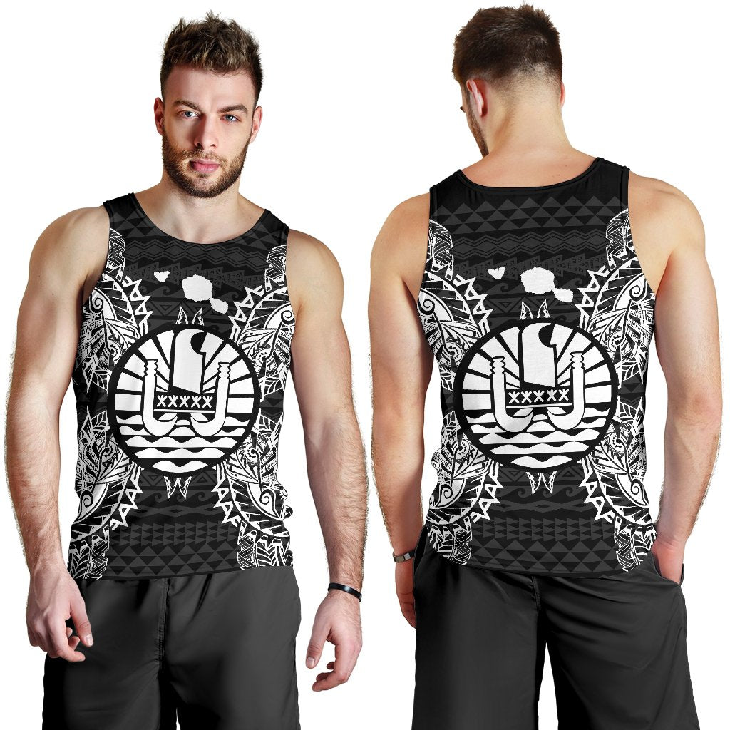 French Polynesia Polynesian Men Tank Top Map Black - Polynesian Pride