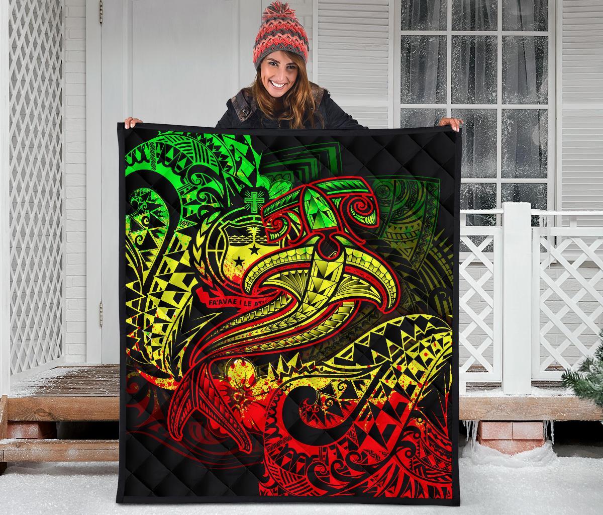 Samoa Premium Quilt - Reggae Shark Polynesian Tattoo - Polynesian Pride