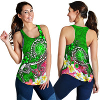 Hawaii Women's Racerback Tank - Turtle Plumeria Polynesian Tattoo Green Color - Polynesian Pride