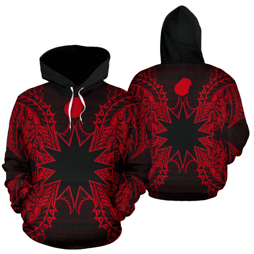 Nauru Polynesian ll Over Hoodie Map Red Unisex Red - Polynesian Pride