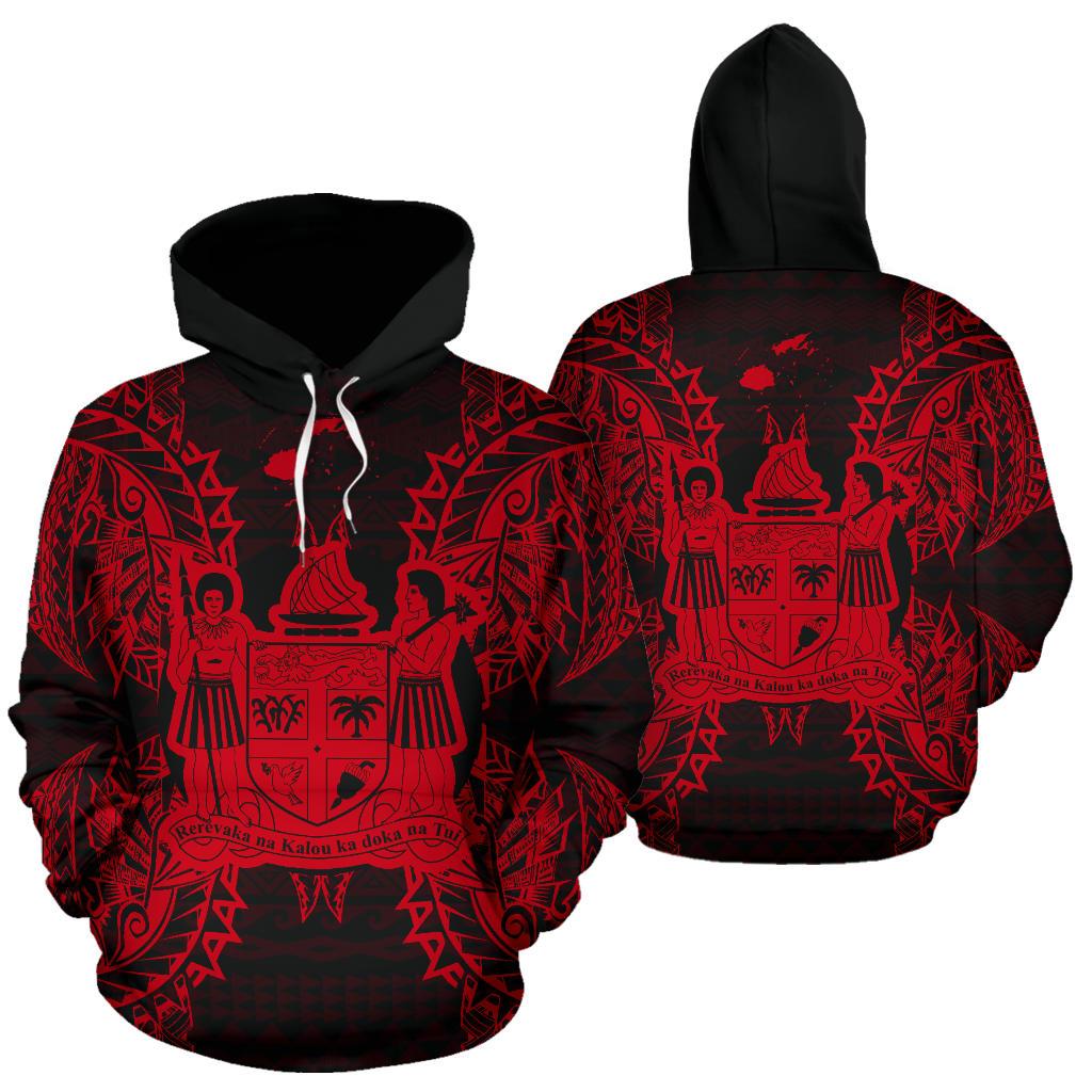 Fiji Polynesian ll Over Hoodie Map Red Unisex Red - Polynesian Pride