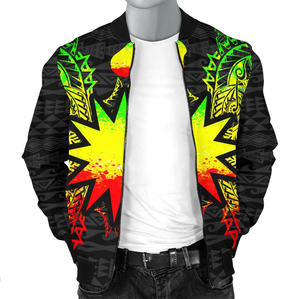 Nauru Polynesian Men's Bomber Jacket Map Reggae - Polynesian Pride