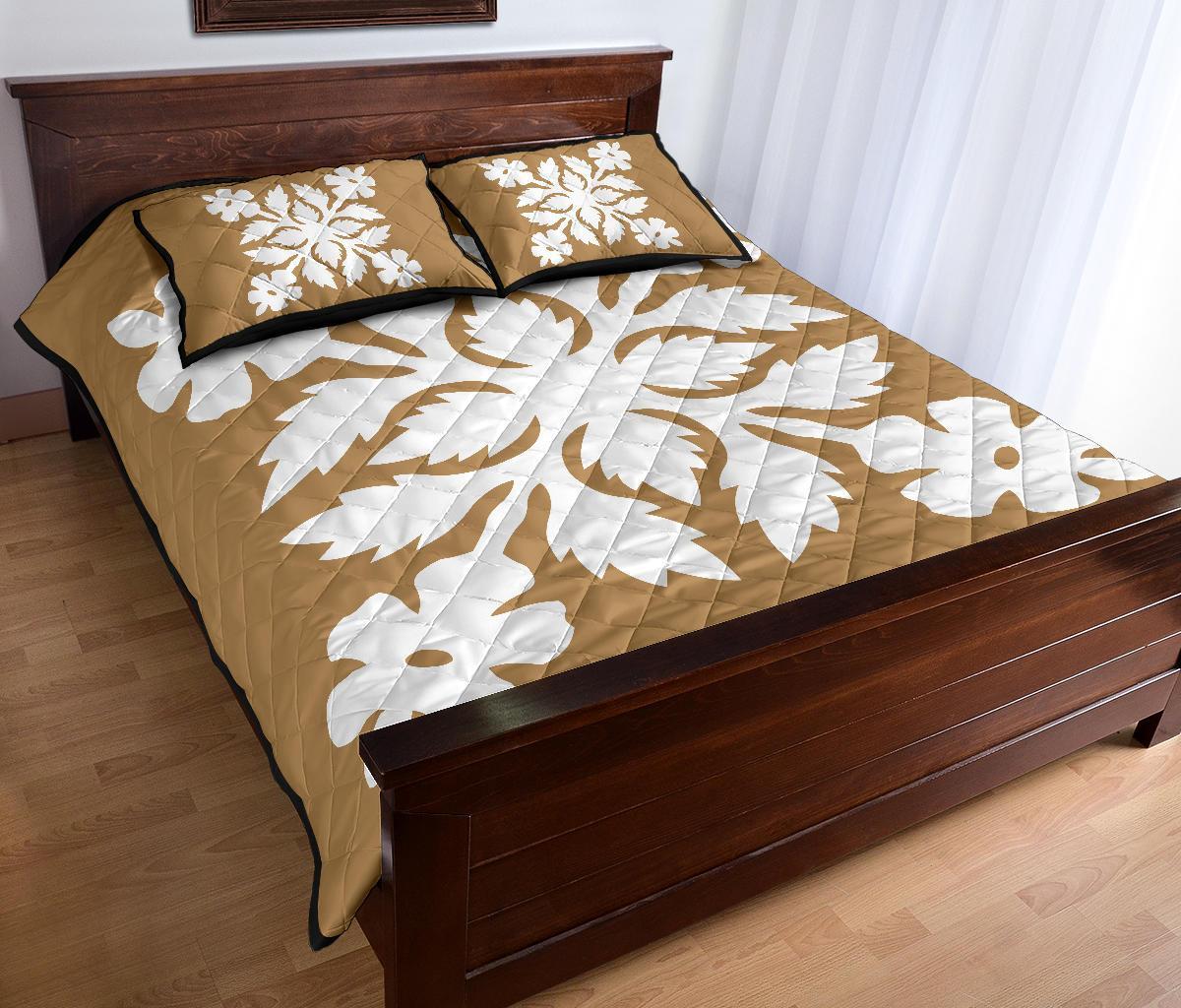 Hawaiian Quilt Bed Set Royal Pattern - Gold - B2 Style - Polynesian Pride