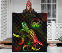 Hawaii Polynesian Premium Quilt - Turtle With Blooming Hibiscus Reggae - Polynesian Pride