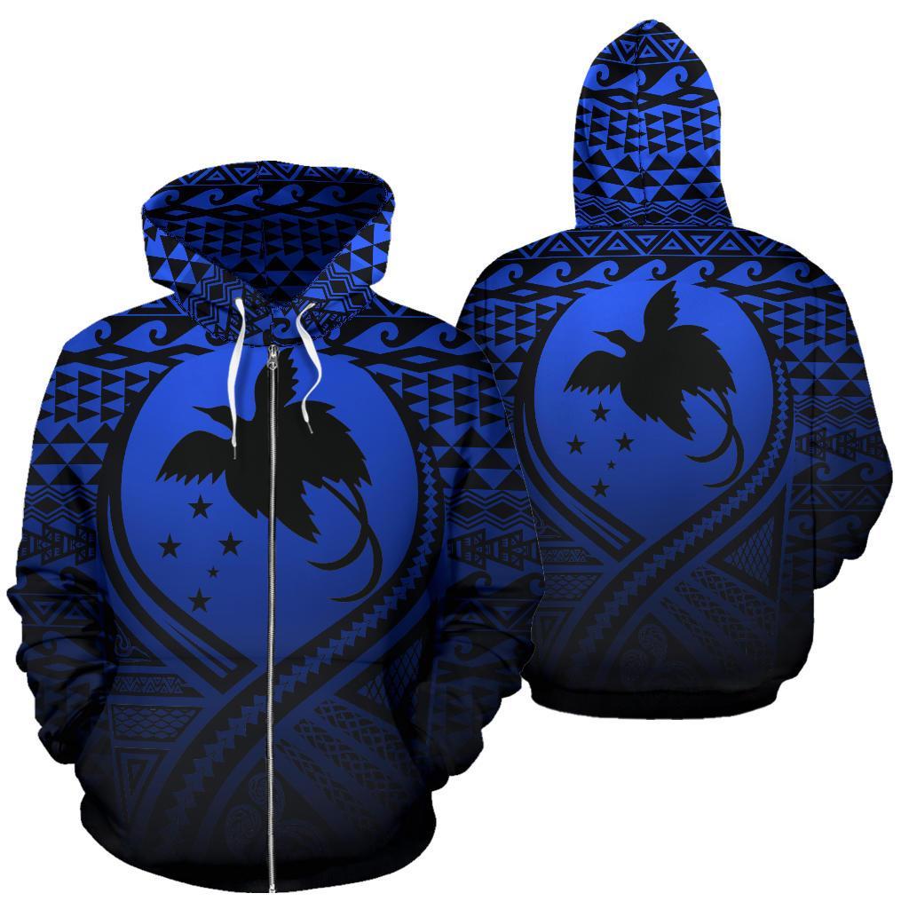 Papua New Guinea All Over Zip up Hoodie Lift up Blue Unisex Blue - Polynesian Pride