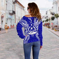 Vanuatu Polynesian Shoulder Sweater Map Blue - Polynesian Pride