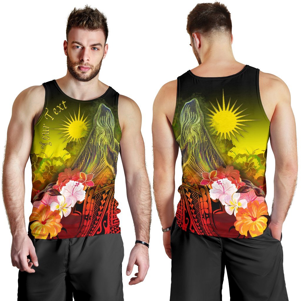 Marshall Islands Custom Personalised Men's Tank Top - Humpback Whale with Tropical Flowers (Yellow) - Polynesian Pride