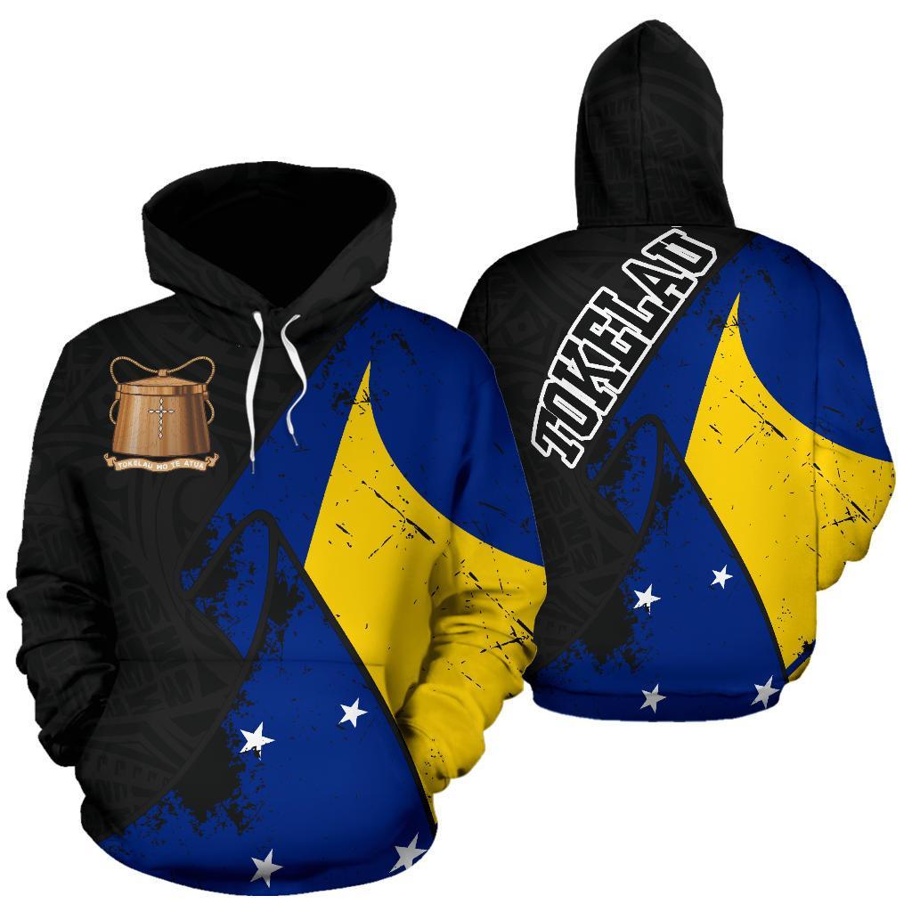 Tokelau Pullover Hoodie Tokelau Flag Coat of Arms Grunge Special A02 Unisex Black - Polynesian Pride