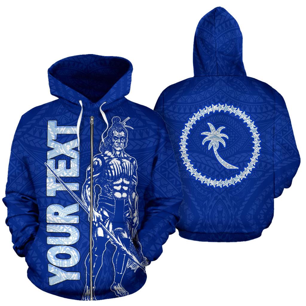 Chuuk Custom Zip up Hoodie Micronesia Chuukese Warrior Flag Color Unisex Blue - Polynesian Pride