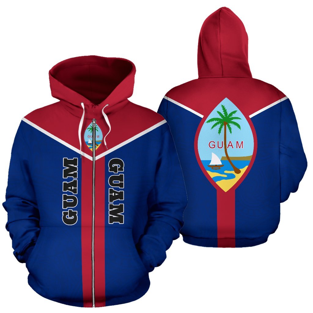 Guam Zip Hoodie Guam Flag Coat of Arms A6 Unisex Blue - Polynesian Pride