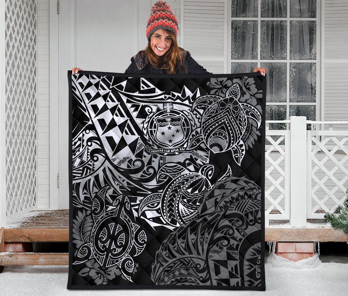 Samoa Polynesian Premium Quilt - White Turtle Flowing - Polynesian Pride