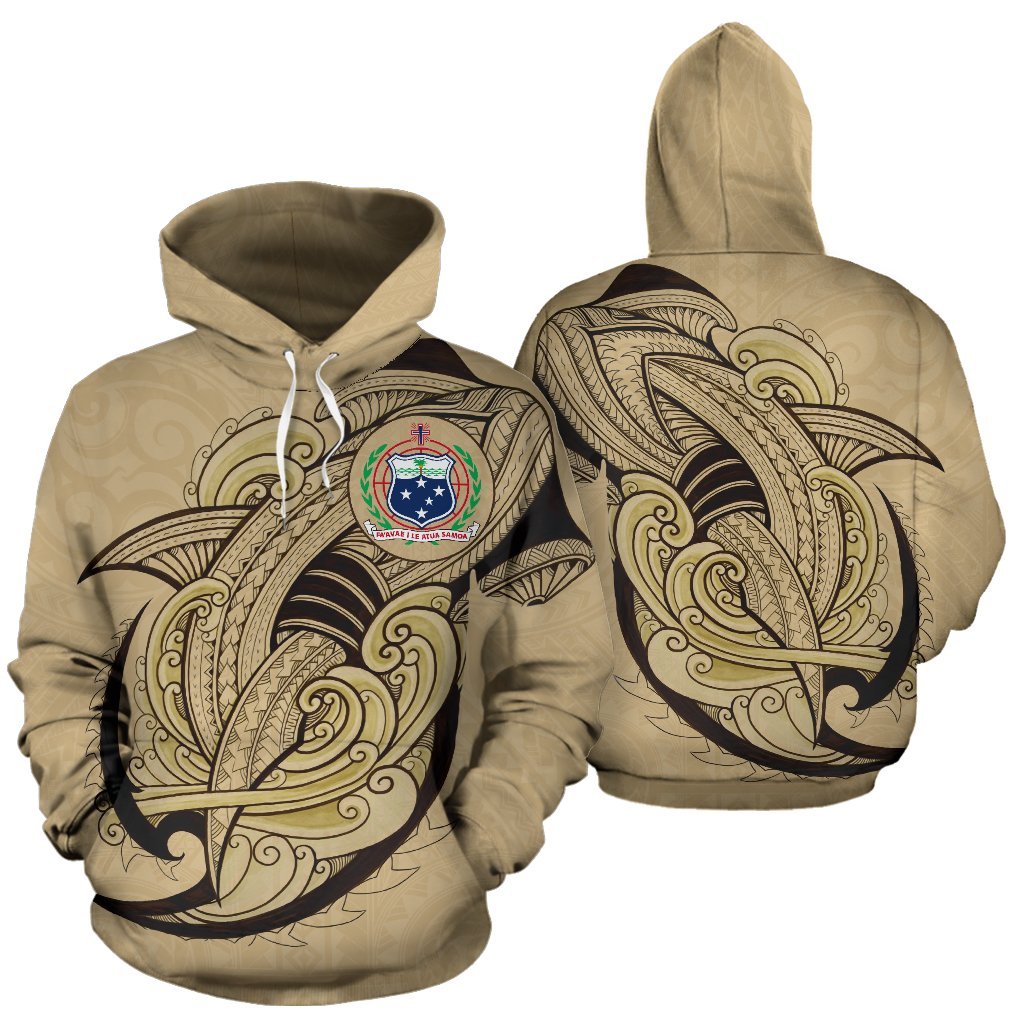 Samoa Hoodie Samoa Coat of Arms Polynesian Shark Pattern TH0 Unisex Gold - Polynesian Pride
