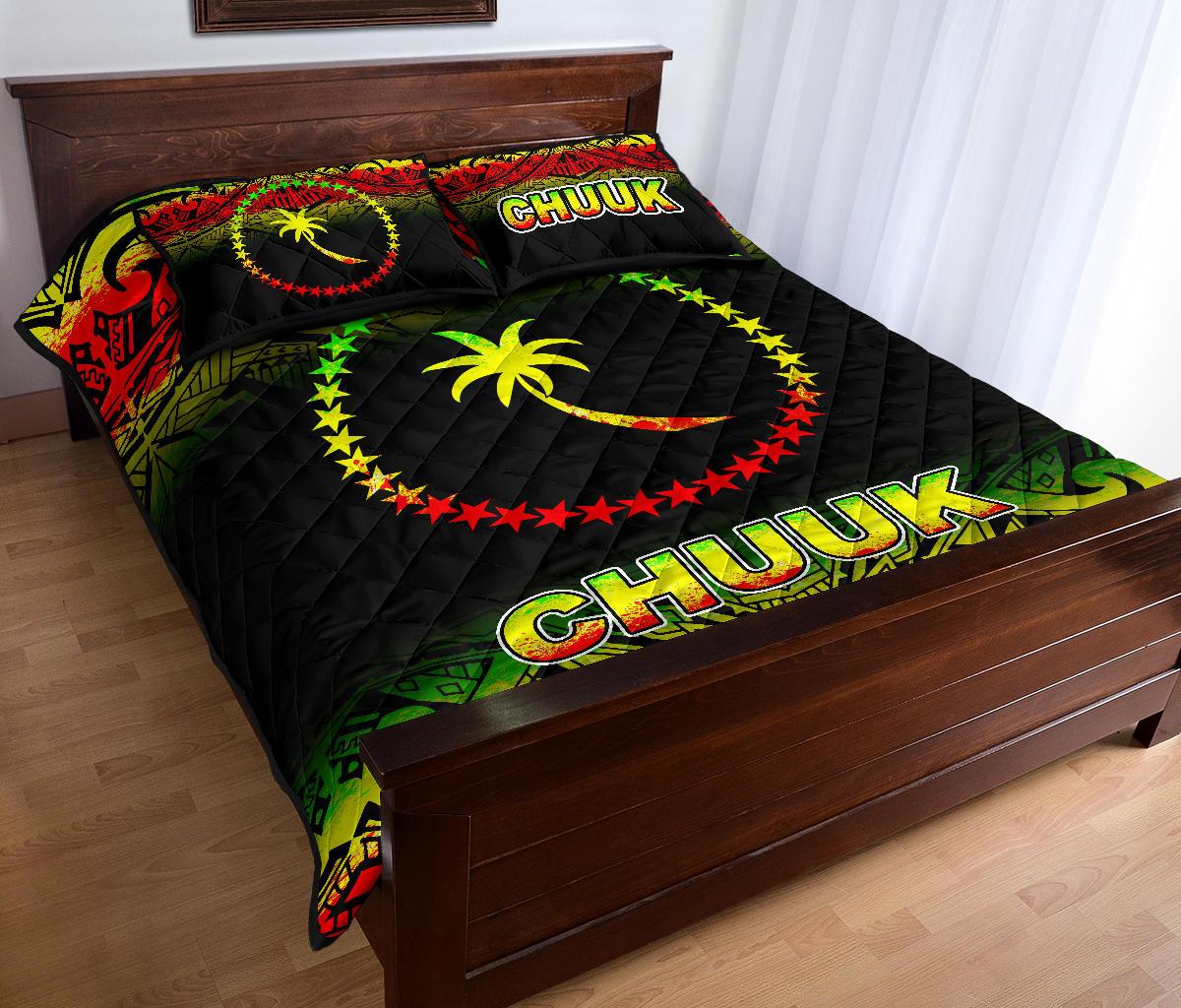 Chuuk Quilt Bed Set - Chuuk Flag Fog Style Reggae Version - Polynesian Pride