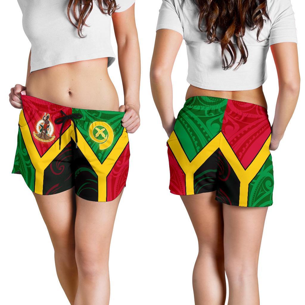 Vanuatu Polynesian Women's Shorts - Vanuatu Flag and Coat Of Arms Women Black - Polynesian Pride