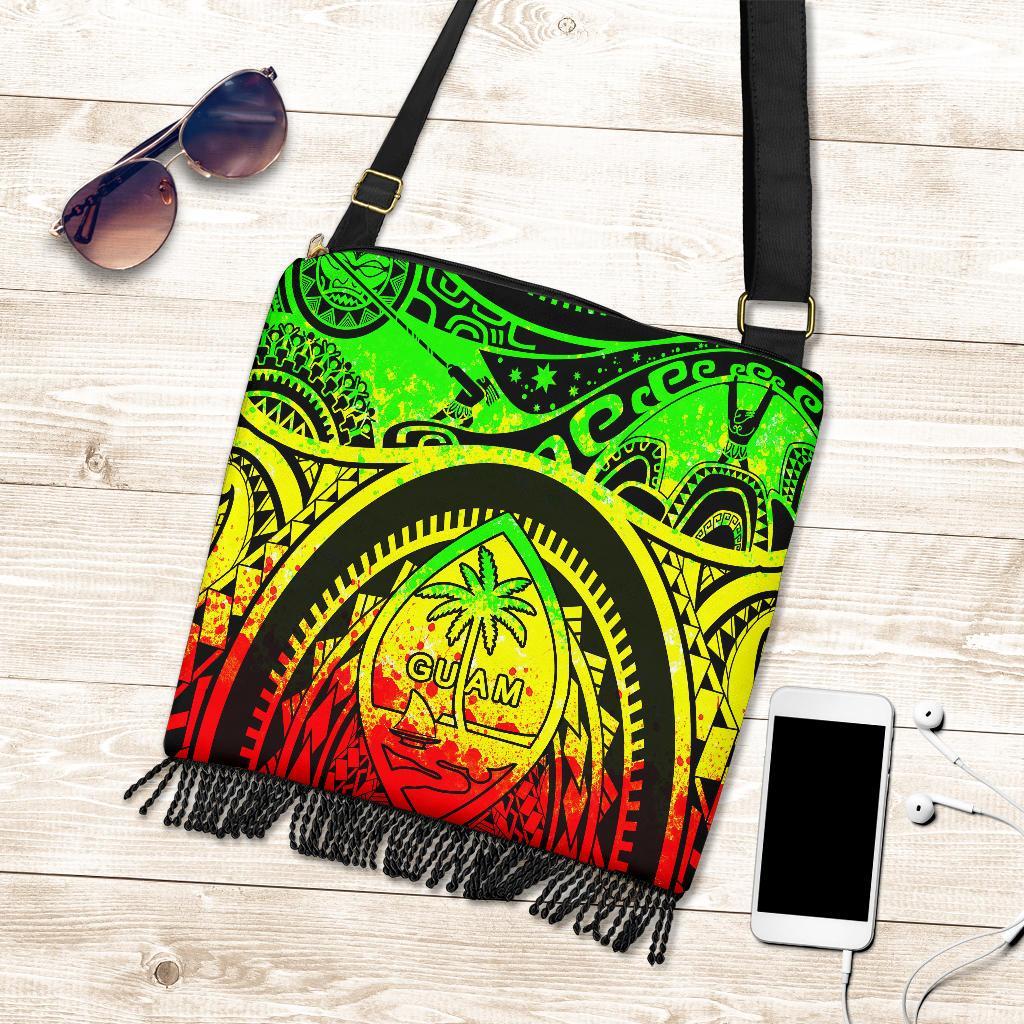 Polynesian Boho Handbags - Guam Flag, Seal with Maui Moana Tattoo One Style One Size Reggae - Polynesian Pride
