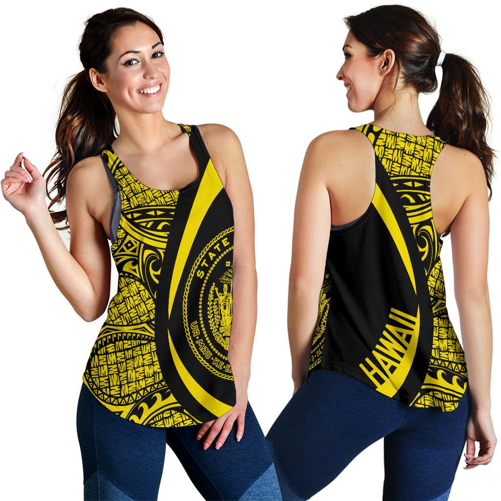 Hawaii Yellow Polynesian Women's Racerback Tank - Circle Style White - Polynesian Pride